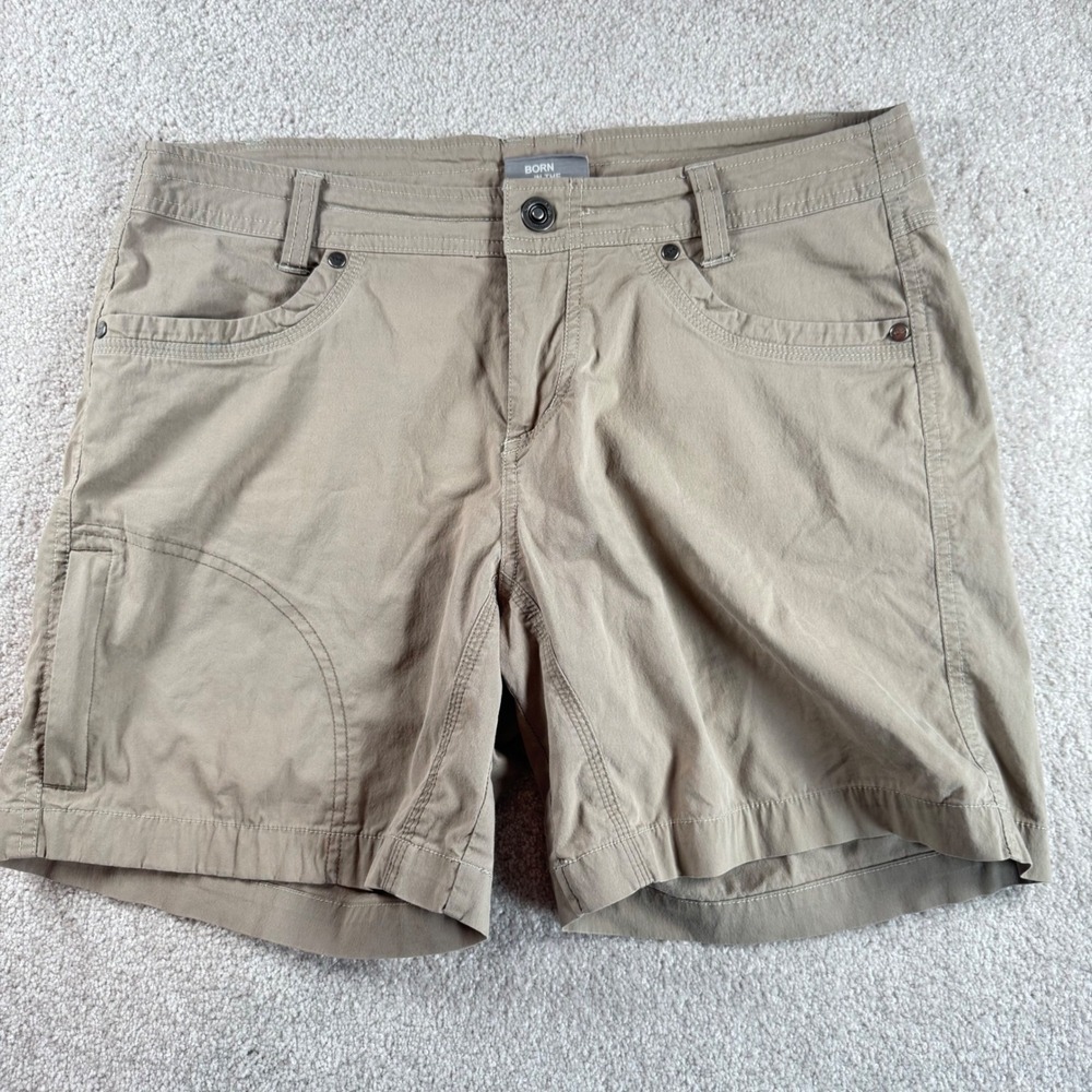 Kuhl Womens Born In The Mountains Khaki Hiking Cargo Shorts Size 10 Patina Dye